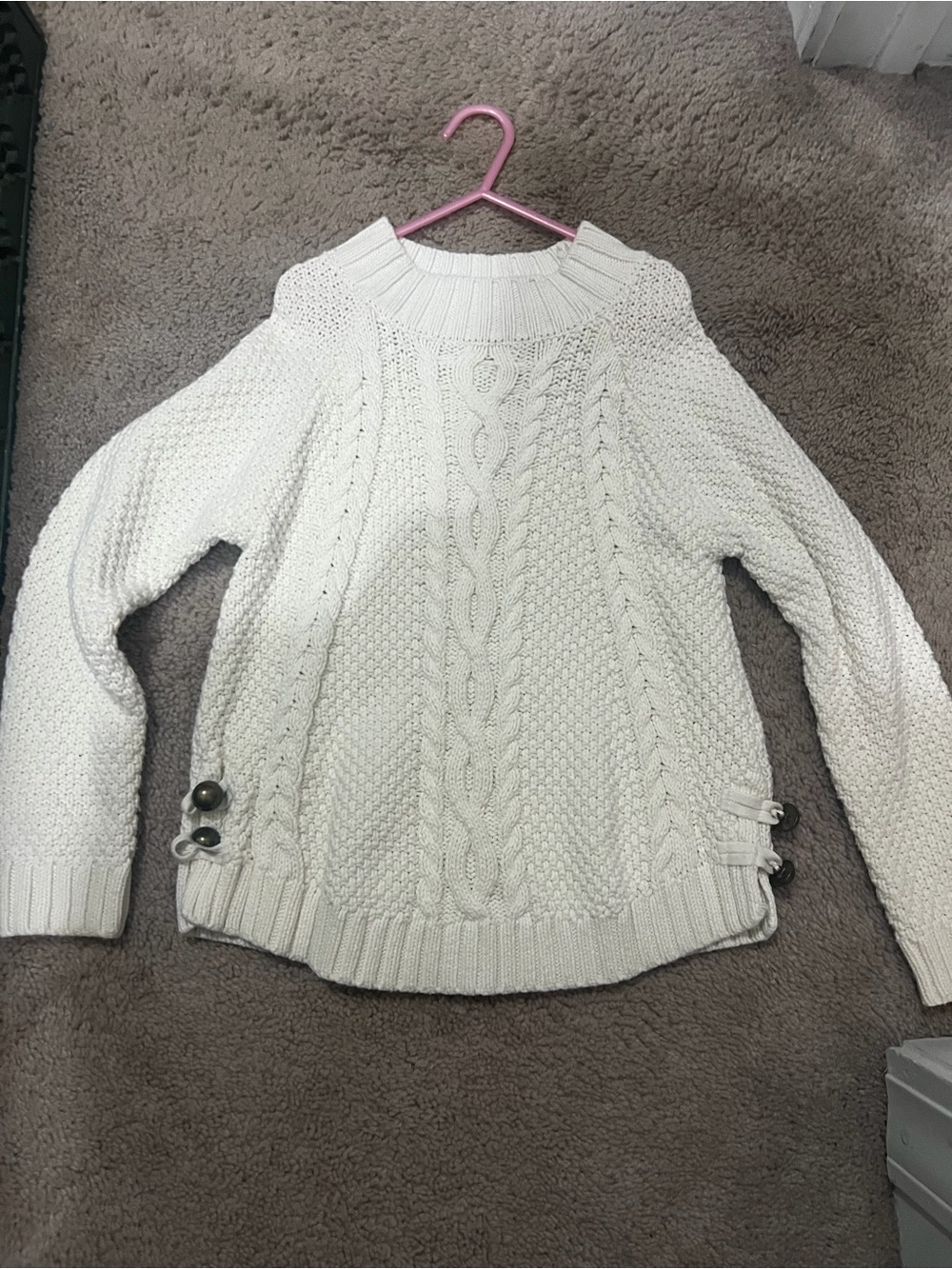 Cream Cable-Knit Button-Accent Kids Sweater